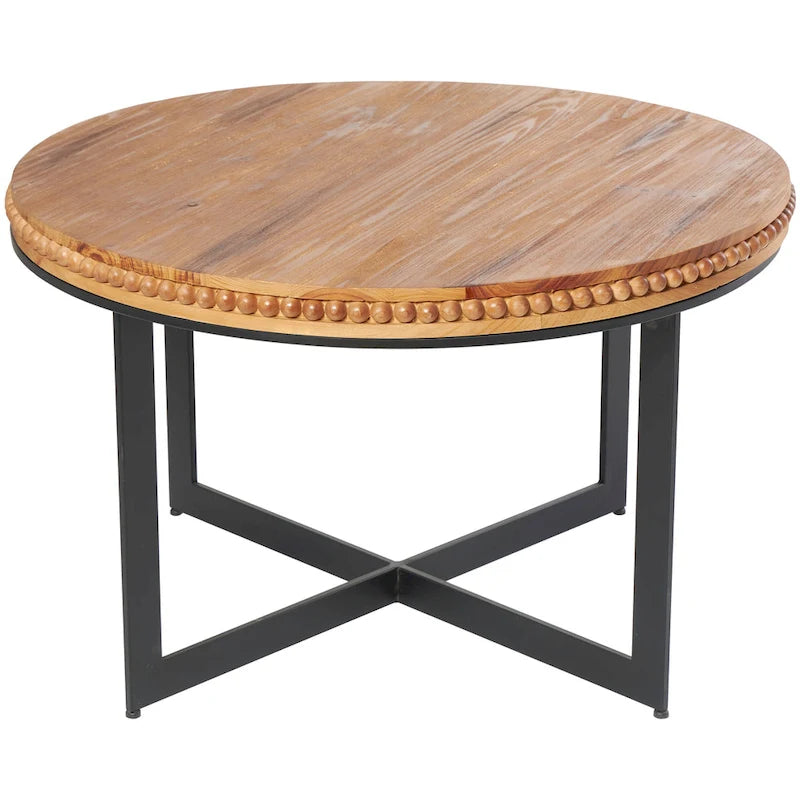 Table basse en bois à perles avec base en métal en forme de X - Marron - Roche River Decor - 30Lx30Px16H