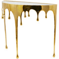 Table basse ou console en métal d'aluminium avec piètement au design fondu et plateau en verre fumé – Roche River Decor