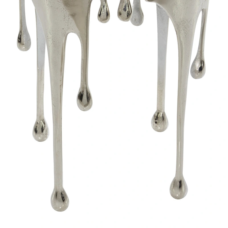 Table basse ou console en métal d'aluminium avec piètement au design fondu et plateau en verre fumé – Roche River Decor