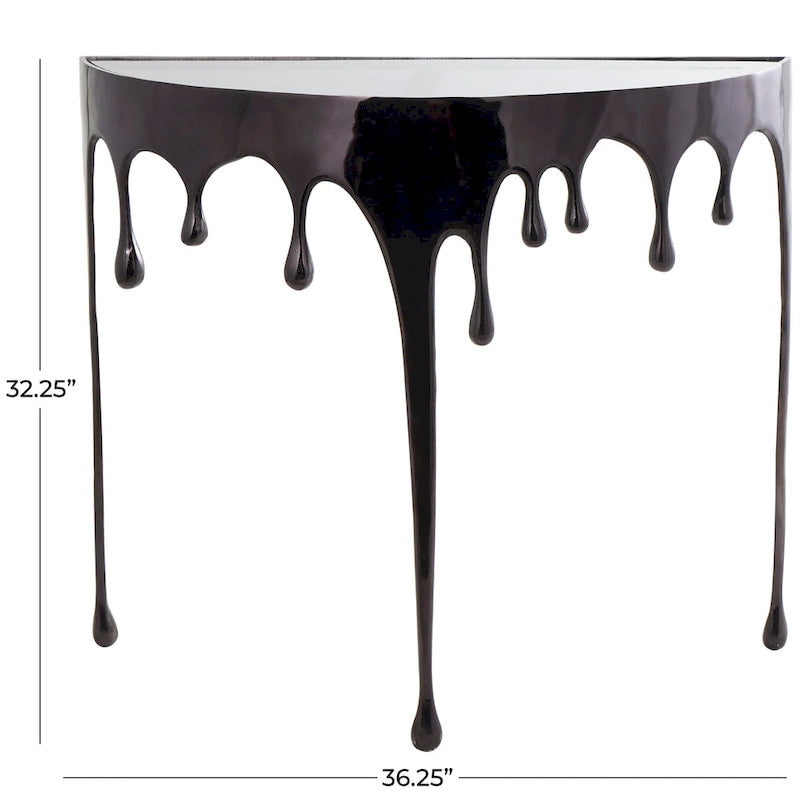 Table basse ou console en métal d'aluminium avec piètement au design fondu et plateau en verre fumé – Roche River Decor