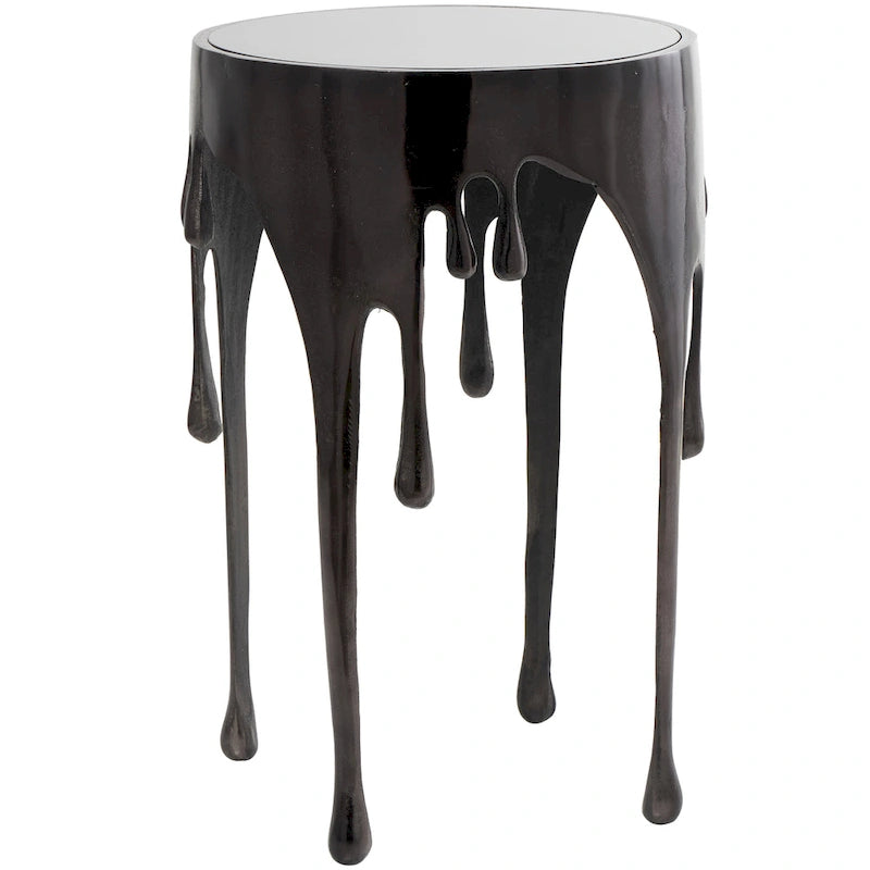 Table basse ou console en métal d'aluminium avec piètement au design fondu et plateau en verre fumé – Roche River Decor