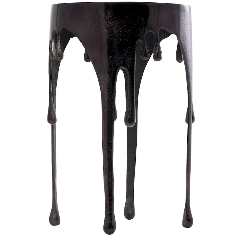Table basse ou console en métal d'aluminium avec piètement au design fondu et plateau en verre fumé – Roche River Decor