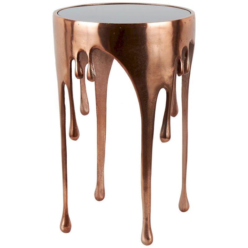 Table basse ou console en métal d'aluminium avec piètement au design fondu et plateau en verre fumé – Roche River Decor