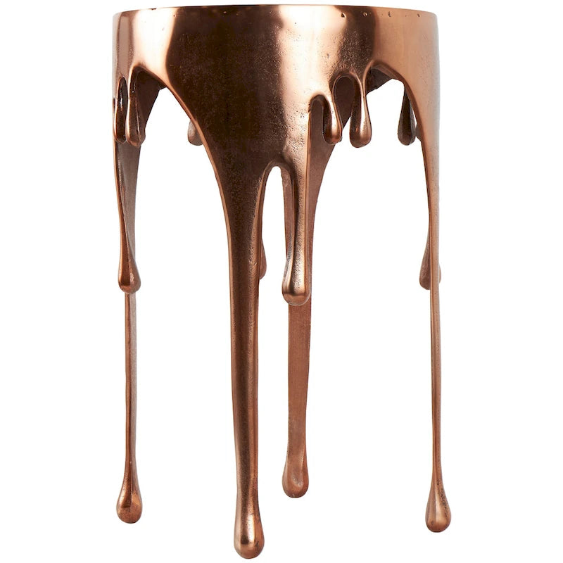 Table basse ou console en métal d'aluminium avec piètement au design fondu et plateau en verre fumé – Roche River Decor