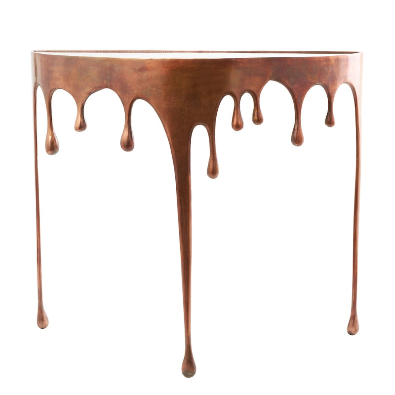 Table basse ou console en métal d'aluminium avec piètement au design fondu et plateau en verre fumé – Roche River Decor