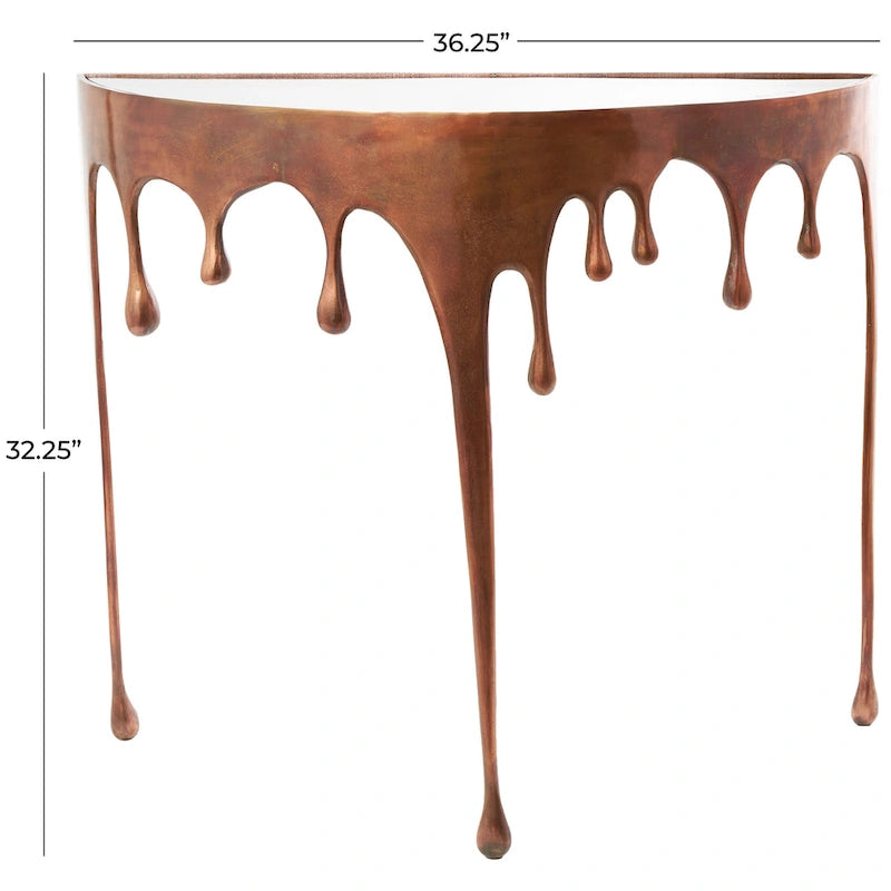Table basse ou console en métal d'aluminium avec piètement au design fondu et plateau en verre fumé – Roche River Decor