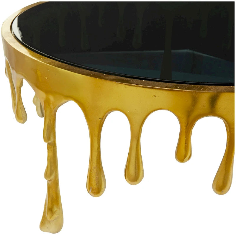 Table basse ou console en métal d'aluminium avec piètement au design fondu et plateau en verre fumé – Roche River Decor