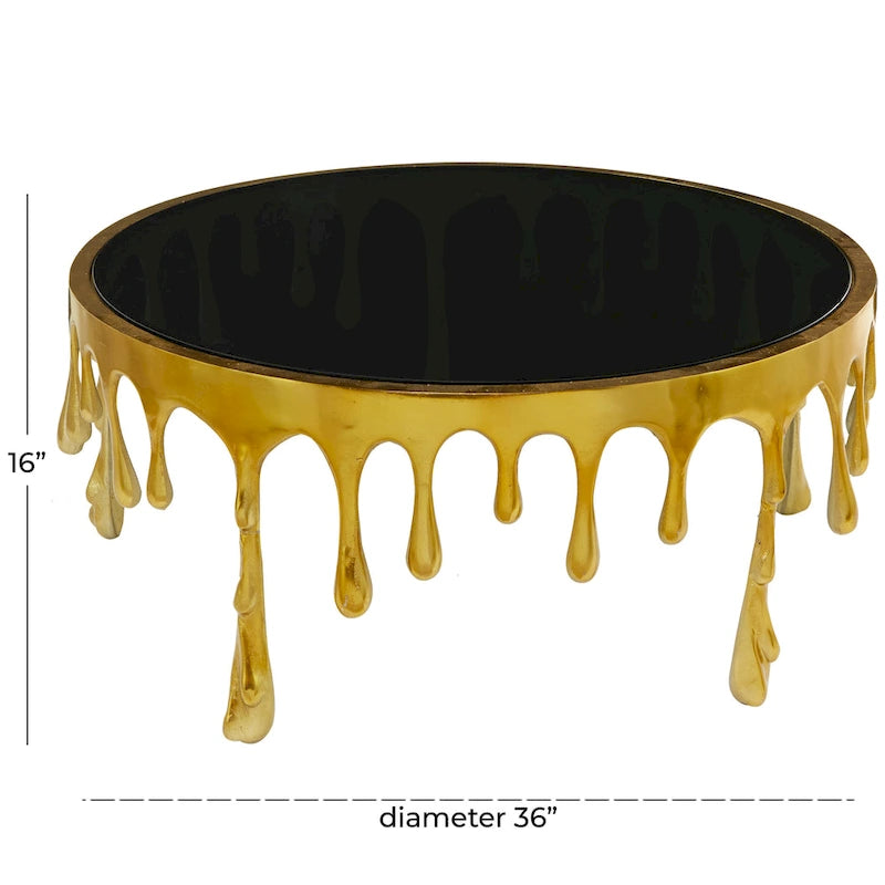 Table basse ou console en métal d'aluminium avec piètement au design fondu et plateau en verre fumé – Roche River Decor