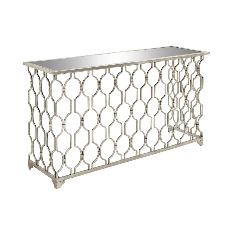 Console géométrique en métal avec plateau en verre miroir - Argent - Roche River Decor - 18Lx55Lx32H