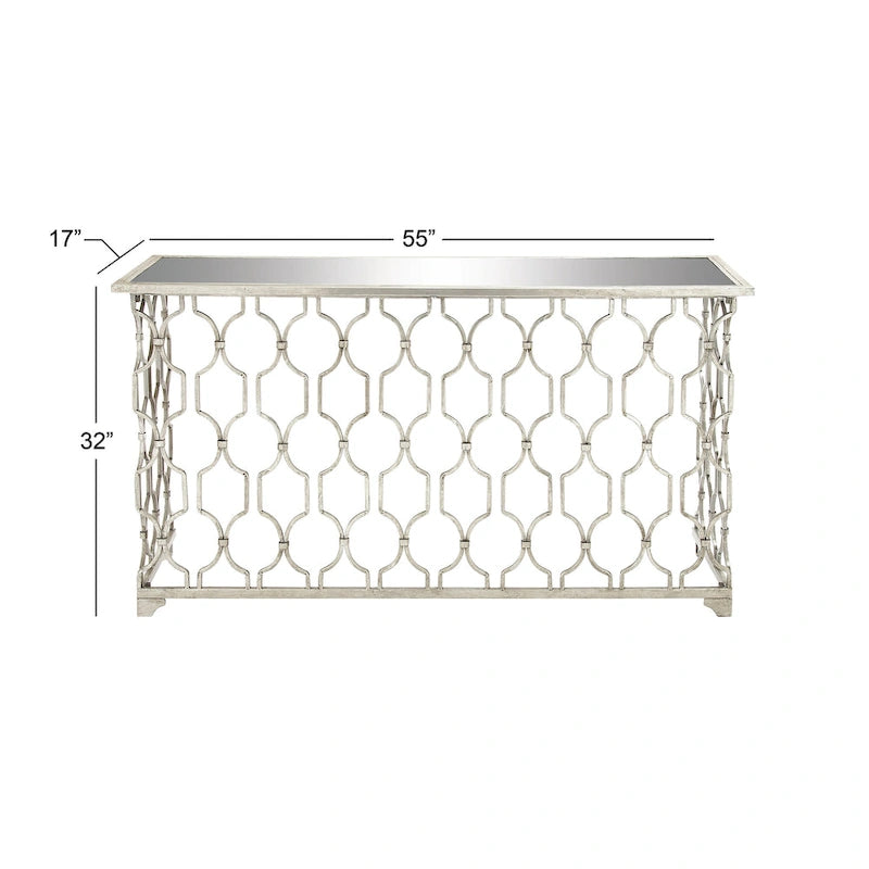 Console géométrique en métal avec plateau en verre miroir - Argent - Roche River Decor - 18Lx55Lx32H