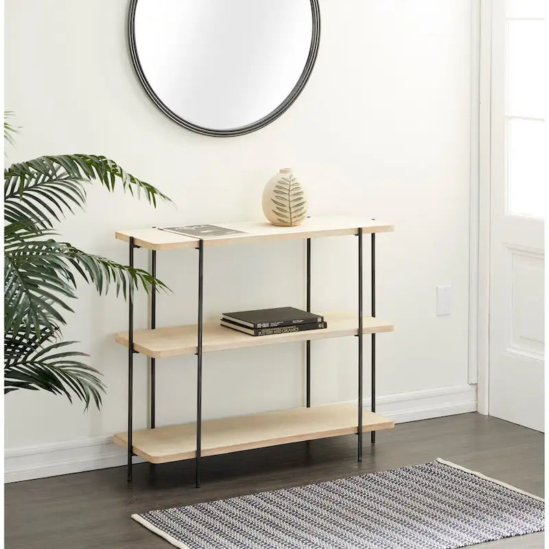 Console 2 étagères en bois avec pieds fins en métal noir - Beige - Décor Roche River - 14L x 40P x 32H
