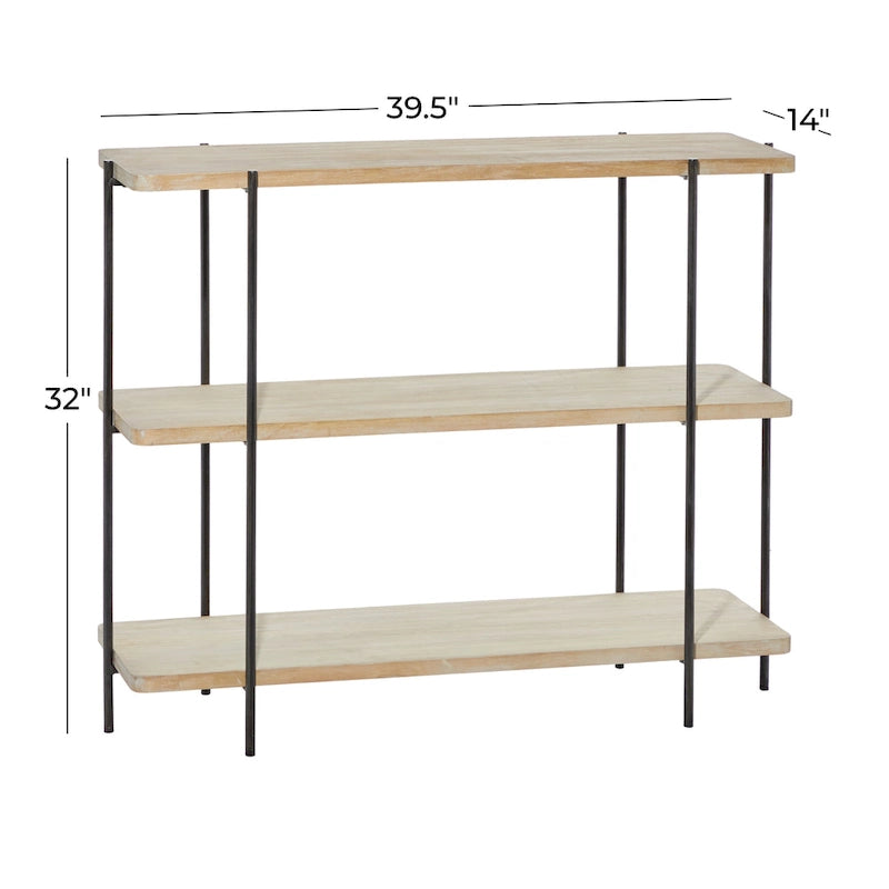 Console 2 étagères en bois avec pieds fins en métal noir - Beige - Décor Roche River - 14L x 40P x 32H