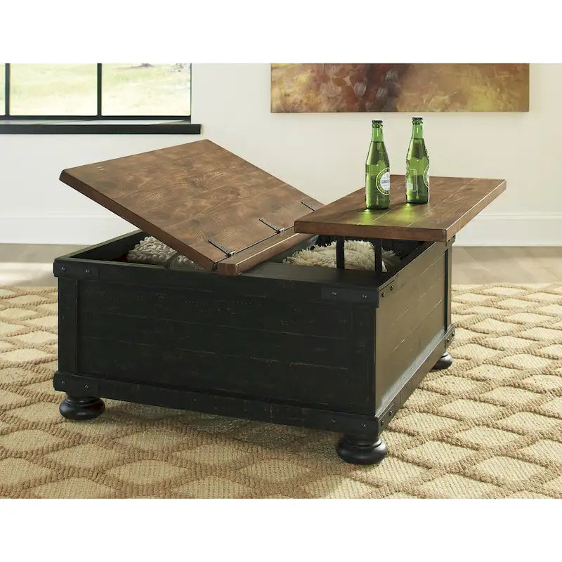 Table basse relevable carrée décontractée Valebeck noire/marron - 91 cm L x 91 cm P x 46 cm H