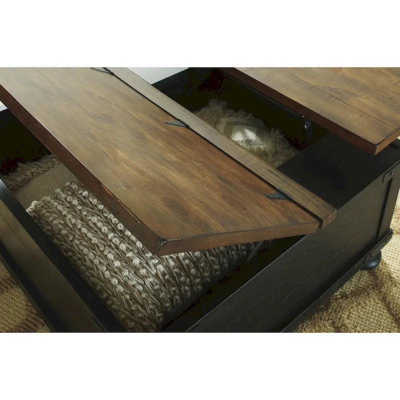 Table basse relevable carrée décontractée Valebeck noire/marron - 91 cm L x 91 cm P x 46 cm H