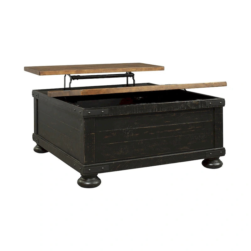 Table basse relevable carrée décontractée Valebeck noire/marron - 91 cm L x 91 cm P x 46 cm H