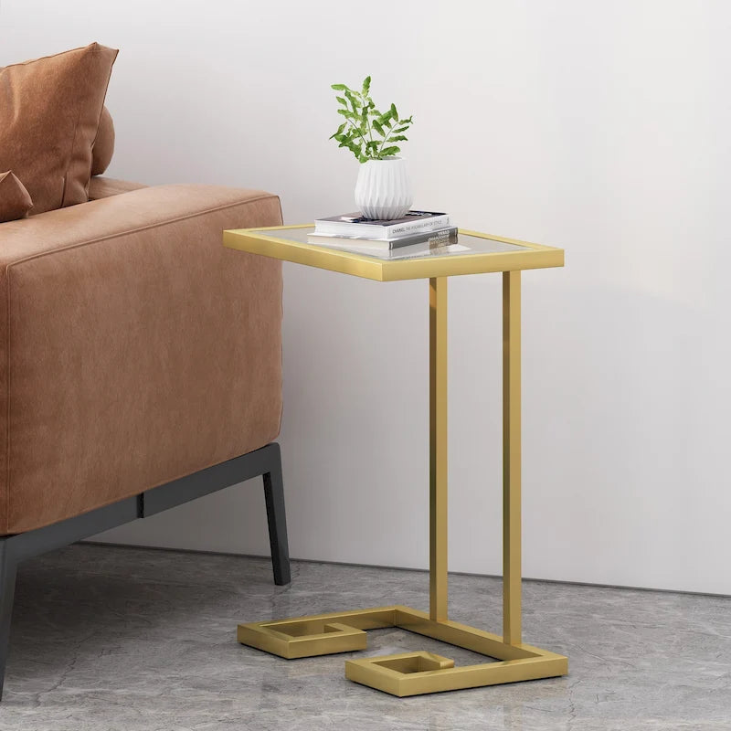 Table d'appoint en fer et verre trempé en forme de C Hickson de Christopher Knight Home