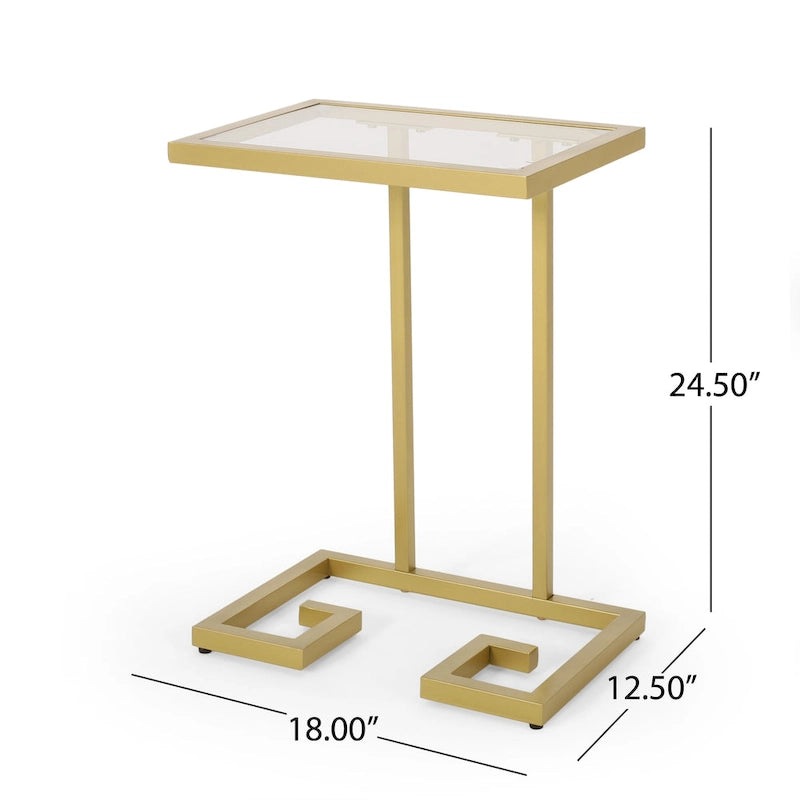 Table d'appoint en fer et verre trempé en forme de C Hickson de Christopher Knight Home