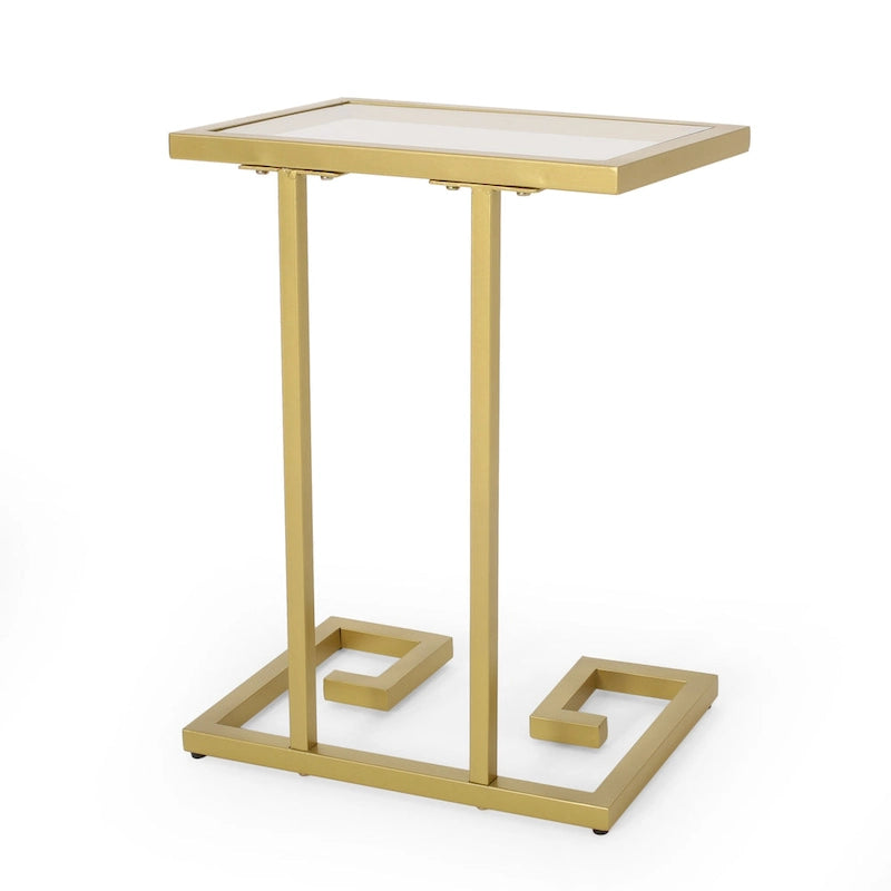 Table d'appoint en fer et verre trempé en forme de C Hickson de Christopher Knight Home