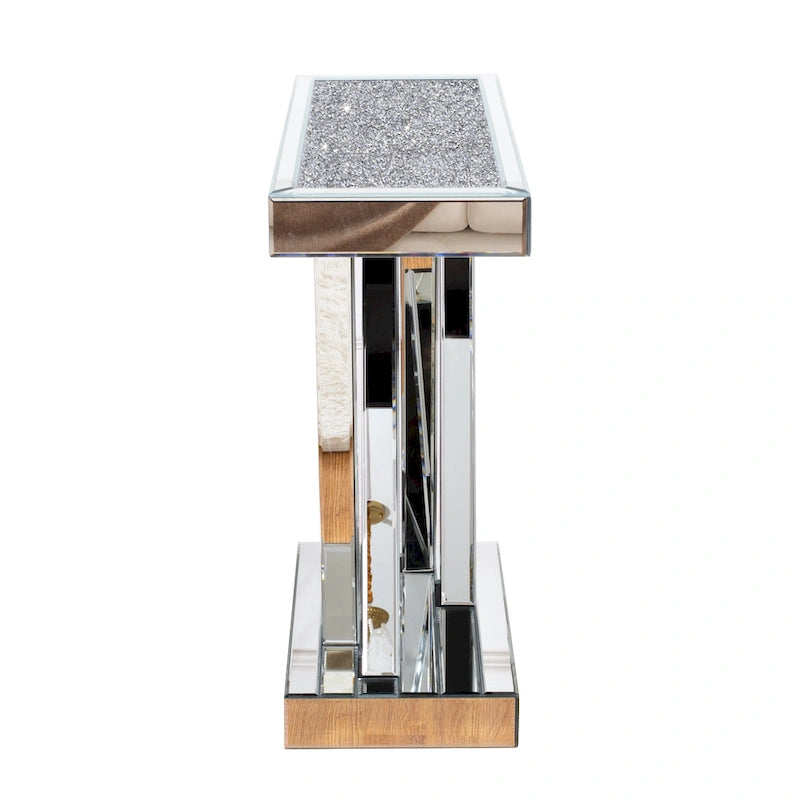 Console moderne argentée avec incrustation de diamants concassés