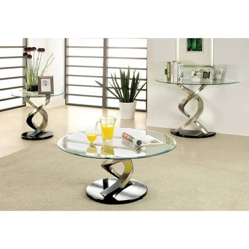 Table de canapé demi-lune Sele Contemporary Silver de 45 pouces en verre par Furniture of America