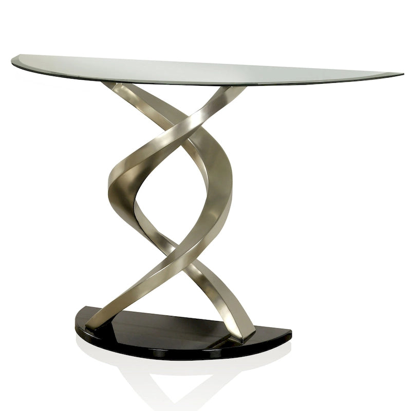 Table de canapé demi-lune Sele Contemporary Silver de 45 pouces en verre par Furniture of America