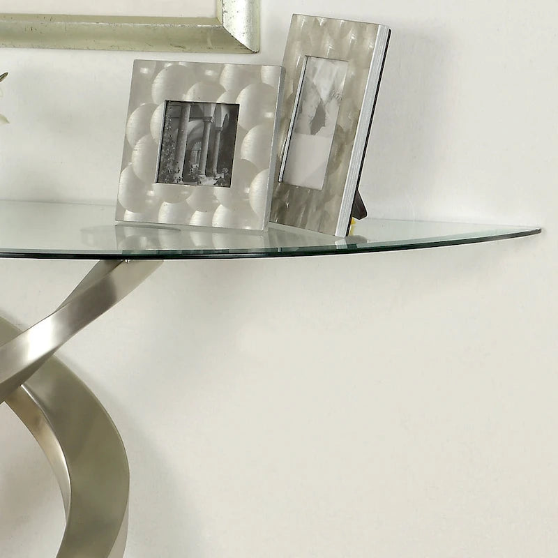 Table de canapé demi-lune Sele Contemporary Silver de 45 pouces en verre par Furniture of America