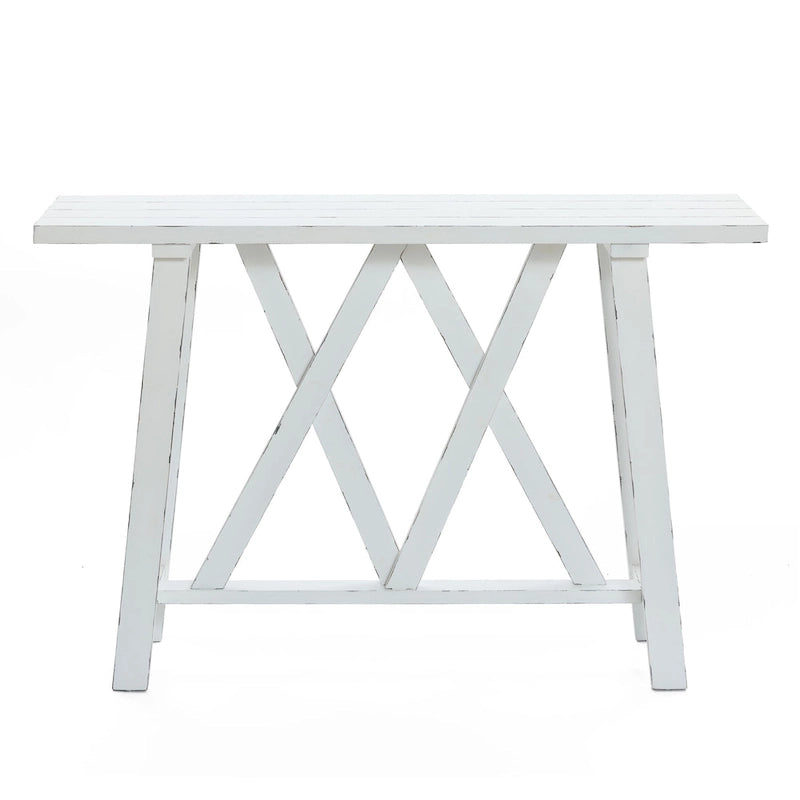 Console et table d'entrée blanches de style campagnard - 32,5 H x 47,9 L x 15 P
