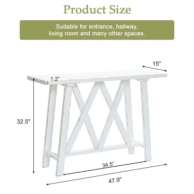 Console et table d'entrée blanches de style campagnard - 32,5 H x 47,9 L x 15 P