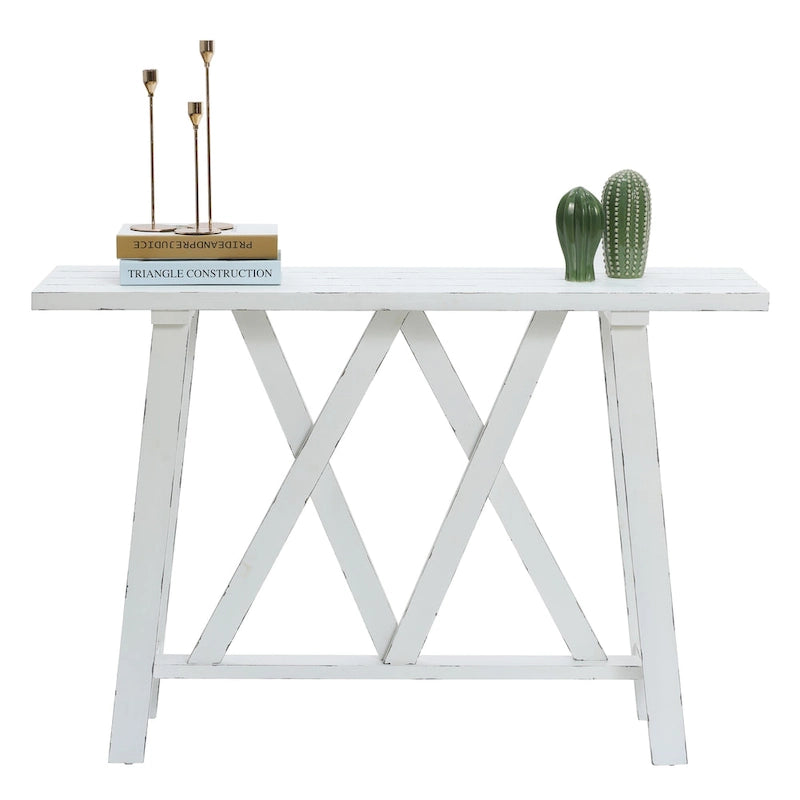 Console et table d'entrée blanches de style campagnard - 32,5 H x 47,9 L x 15 P