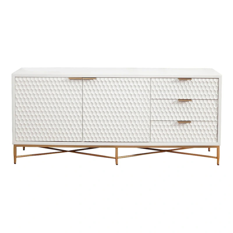 Meuble TV large Origins de 162,5 cm en bois blanc perle par Alpine White