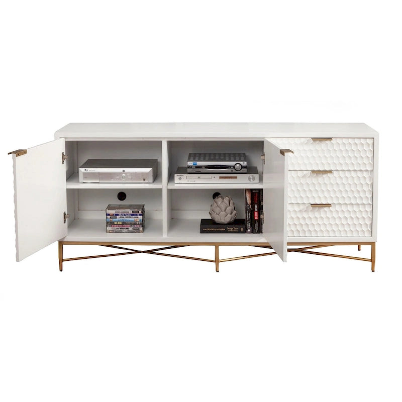 Meuble TV large Origins de 162,5 cm en bois blanc perle par Alpine White