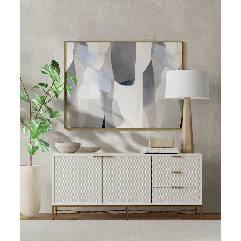 Meuble TV large Origins de 162,5 cm en bois blanc perle par Alpine White