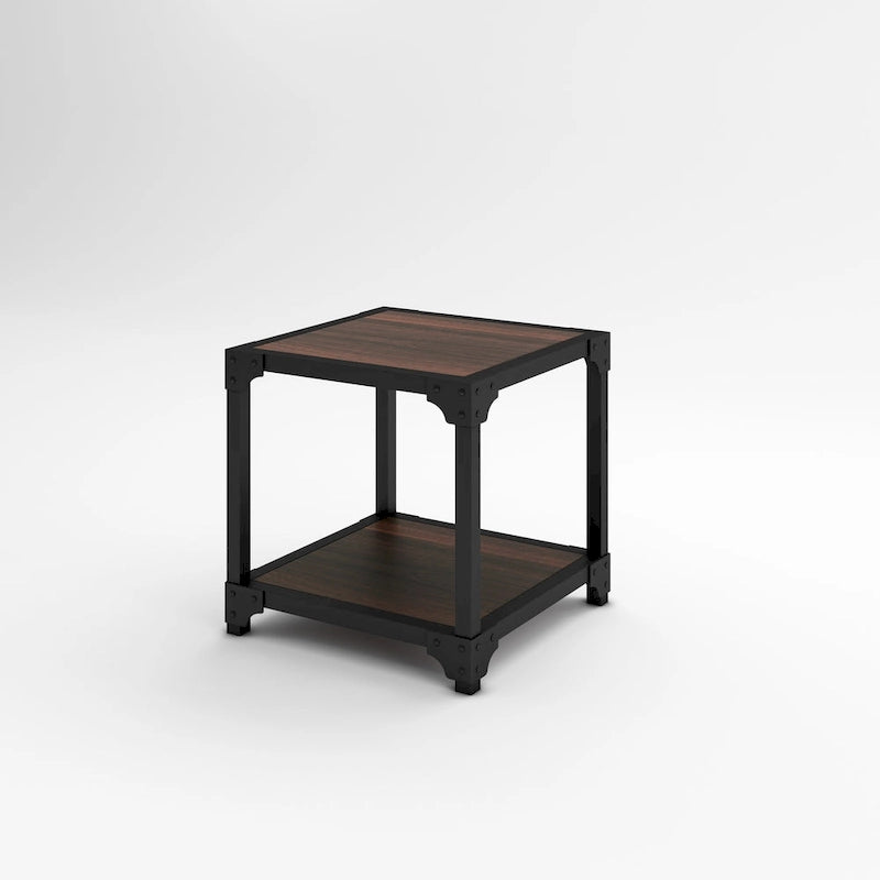 Table d'appoint carrée Davee en bois et métal avec étagère – 20x20x20