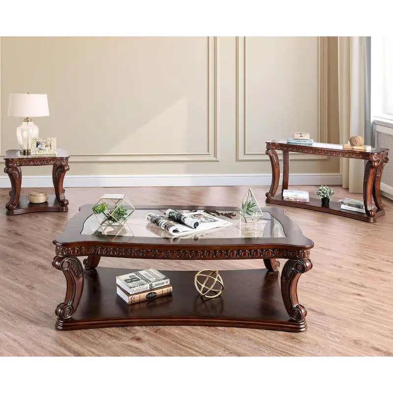 Table d'appoint à base étagère en verre et bois Derg Traditional Oak 66 cm par Furniture of America
