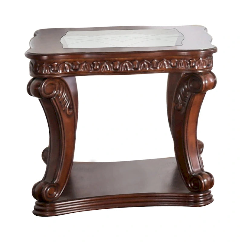Table d'appoint à base étagère en verre et bois Derg Traditional Oak 66 cm par Furniture of America