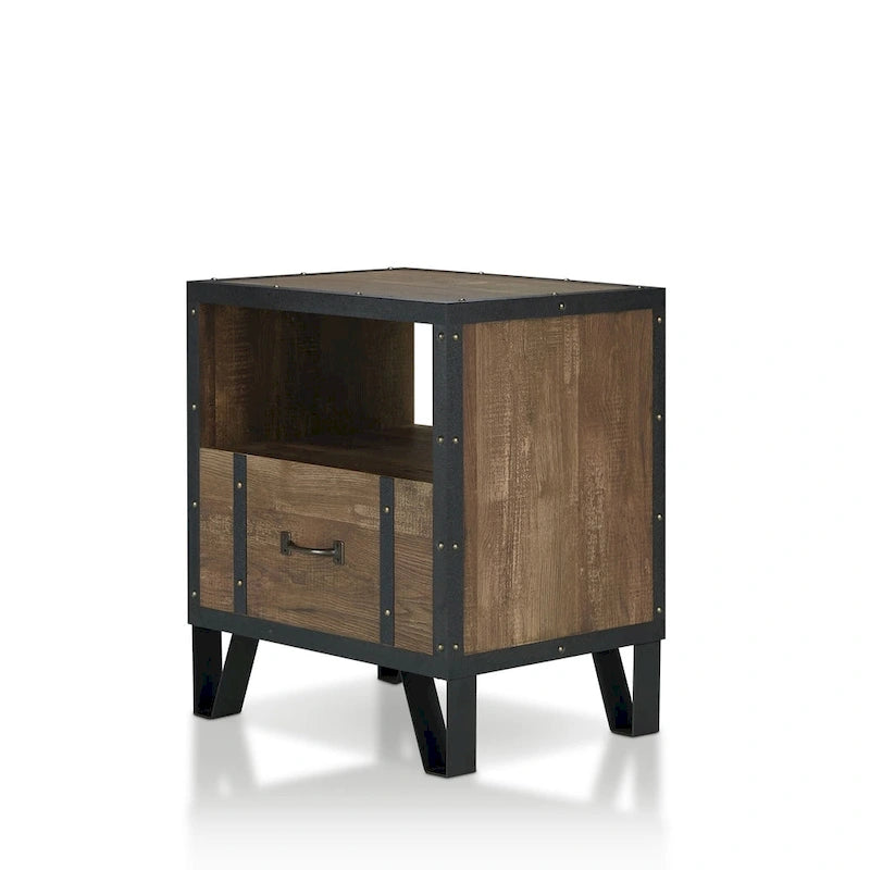 Table d'appoint industrielle en chêne avec 1 tiroir, 43 cm, de Denhour (DH BASIC)