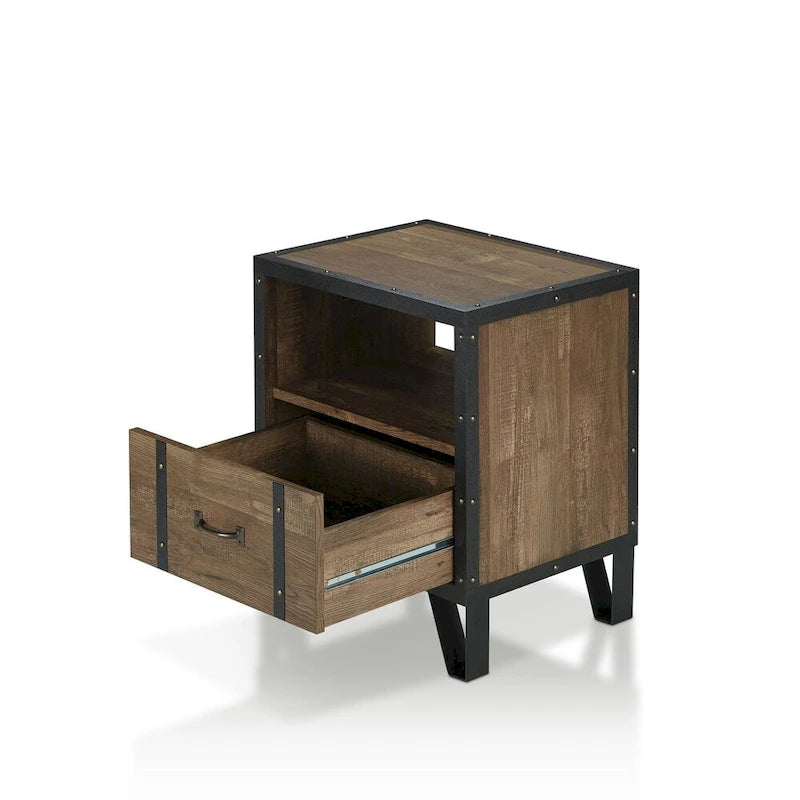 Table d'appoint industrielle en chêne avec 1 tiroir, 43 cm, de Denhour (DH BASIC)