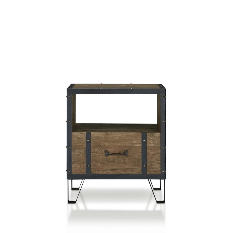 Table d'appoint industrielle en chêne avec 1 tiroir, 43 cm, de Denhour (DH BASIC)