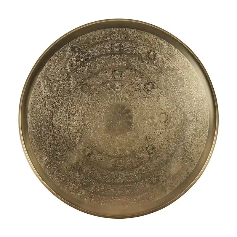 Table d'appoint Eros avec plateau-plateau gravé de motifs floraux, finition laiton antique, par East at Main