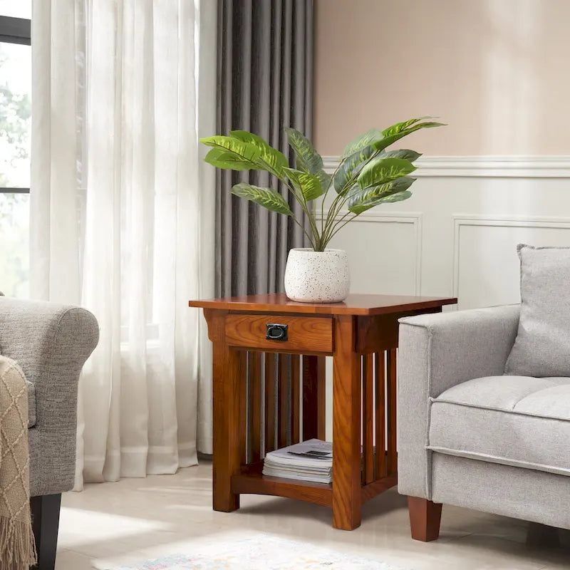 Leick Home Table d'appoint de style transitoire à 1 tiroir