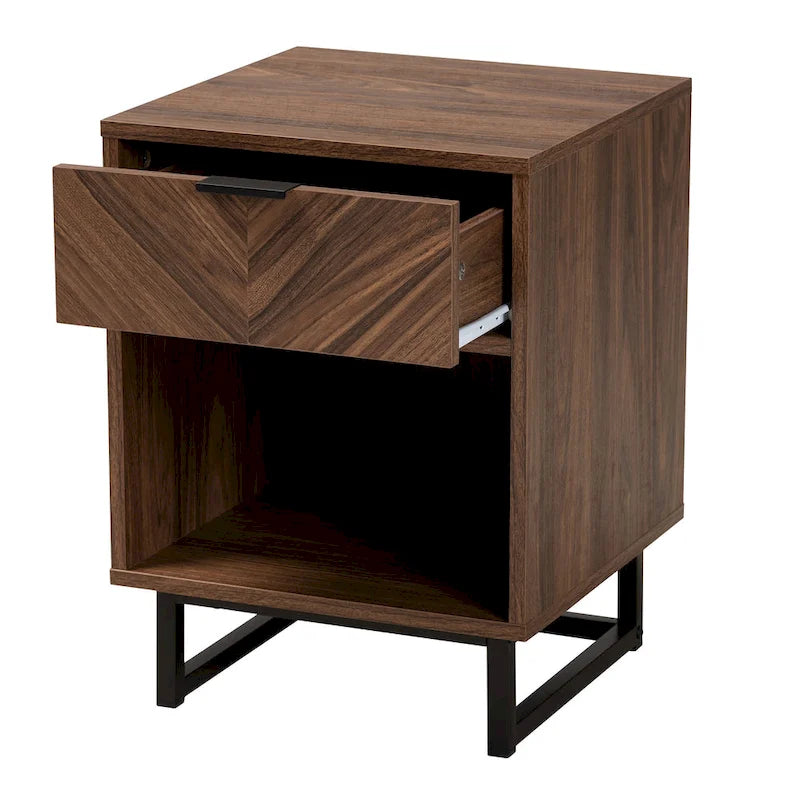 Table d'appoint à 1 tiroir Sadia en bois de noyer moderne avec finition marron et métal noir