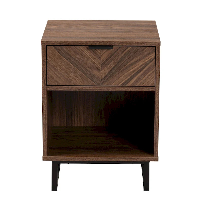 Table d'appoint à 1 tiroir Sadia en bois de noyer moderne avec finition marron et métal noir