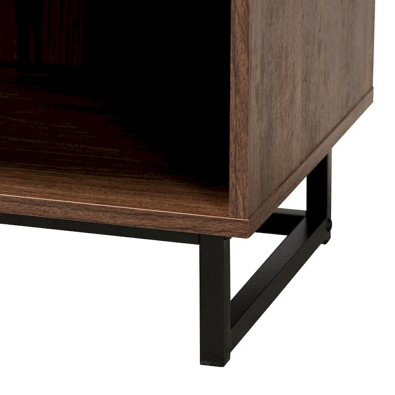 Table d'appoint à 1 tiroir Sadia en bois de noyer moderne avec finition marron et métal noir