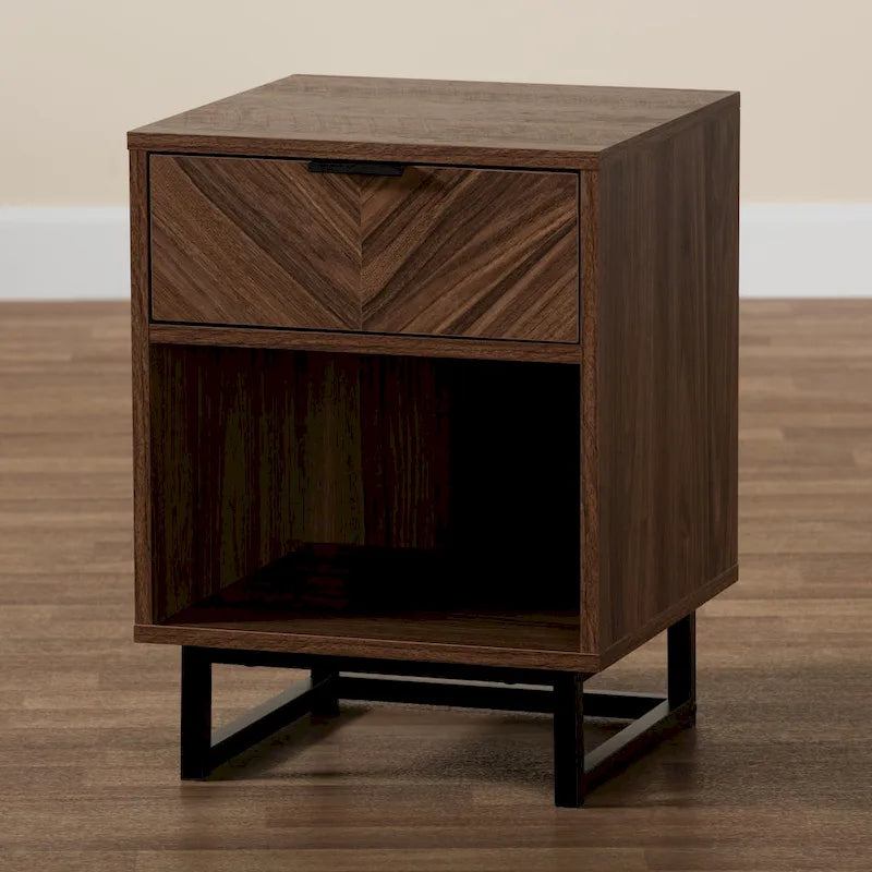Table d'appoint à 1 tiroir Sadia en bois de noyer moderne avec finition marron et métal noir