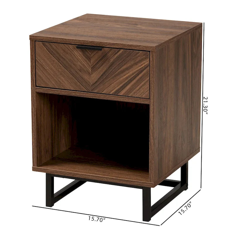 Table d'appoint à 1 tiroir Sadia en bois de noyer moderne avec finition marron et métal noir