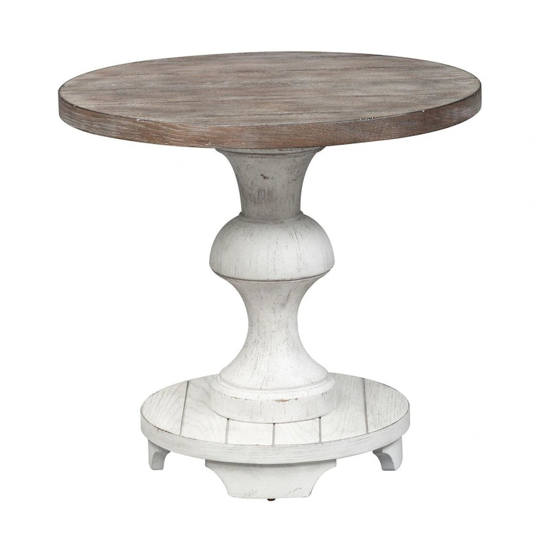 Table d'appoint ronde Sedona vieilli blanc et gravier