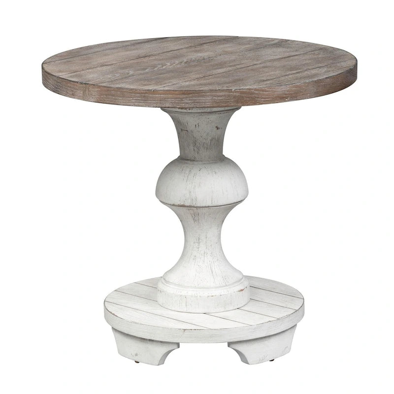 Table d'appoint ronde Sedona vieilli blanc et gravier