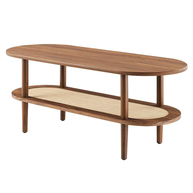 Table Basse en Bois de Noyer Moderne Colusa avec Étagère