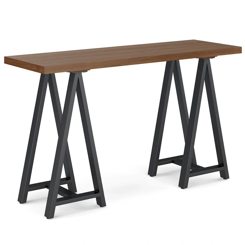 Console table industrielle moderne Hawkins de 50 pouces de large en BOIS MASSIF de noyer et métal, couleur noyer