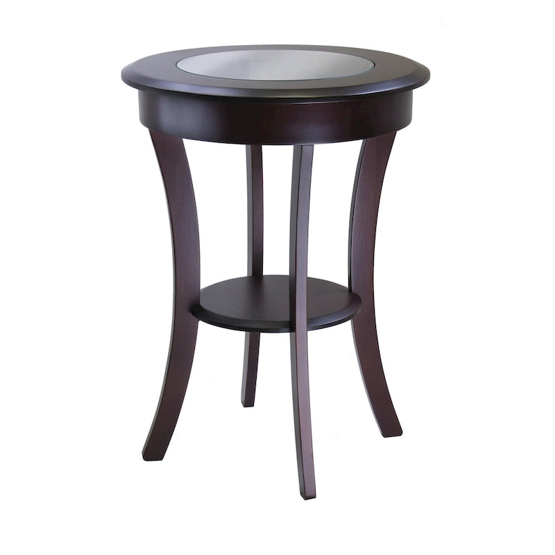 Table d'appoint ronde, Table d'entrée avec plateau en verre et pieds incurvés